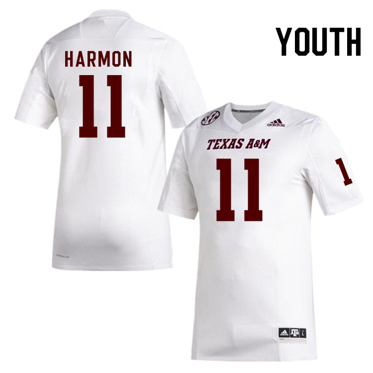 Youth #11 Deuce Harmon Texas A&M Aggies College Football Jerseys Stitched Sale-White - Click Image to Close